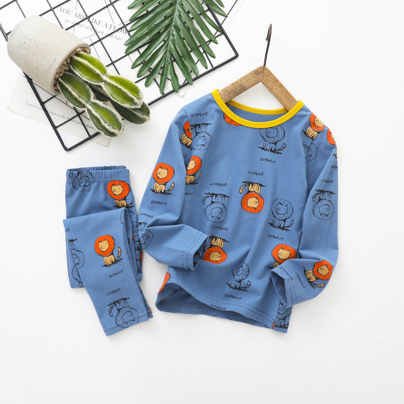 Children's Girls Boys Autumn Clothes And Long Trousers Cotton Middle-aged Pajamas Set