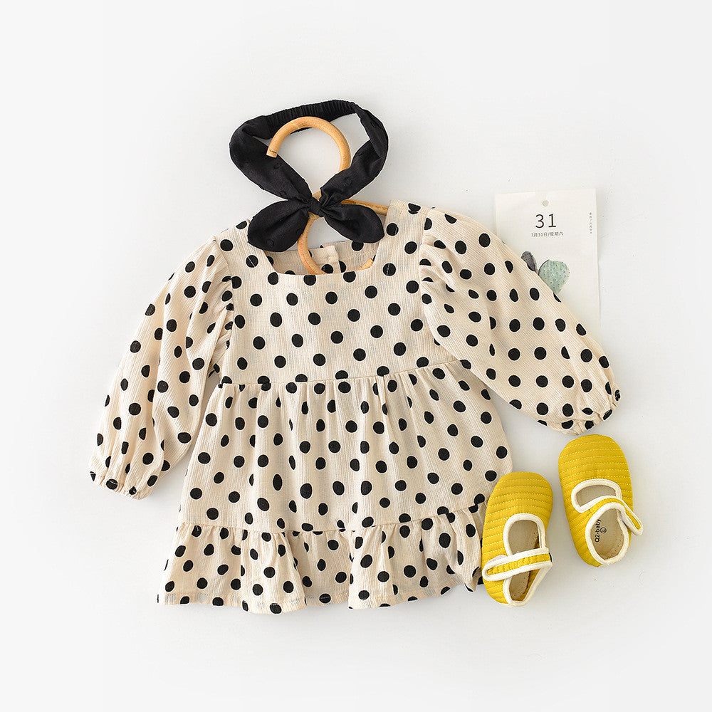 Baby Sisters Girl Polka-dot Long-sleeved Romper Jumpsuit