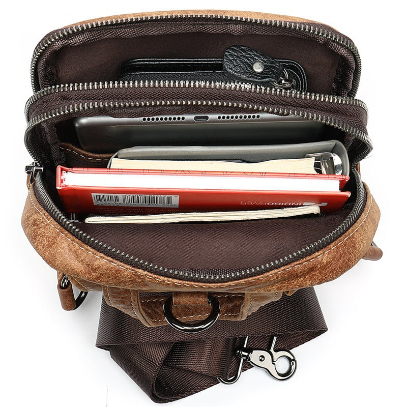 Men's Leather Chest Bag Vintage Top Layer Leather One-shoulder Crossbody Bag