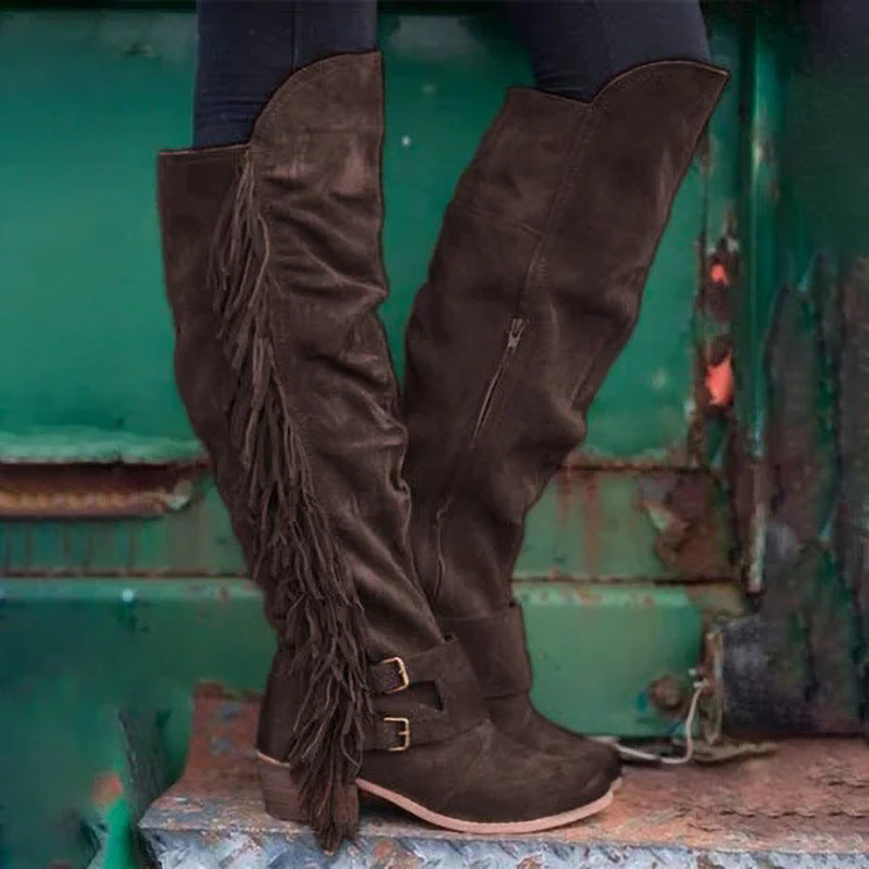 Women's large size long tube tassel boots