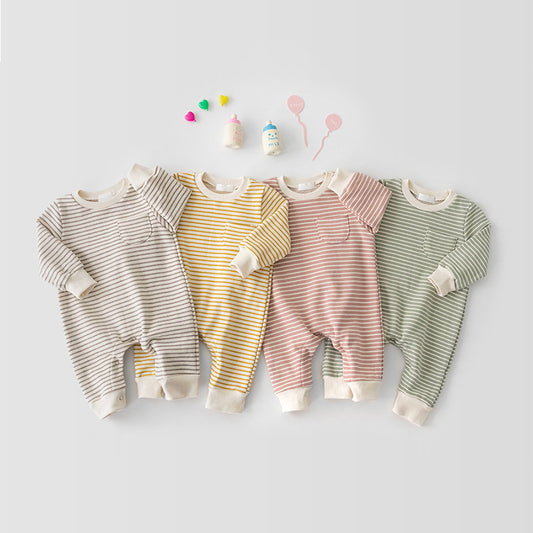 Male And Female Baby Striped Long-sleeved Jumpsuit