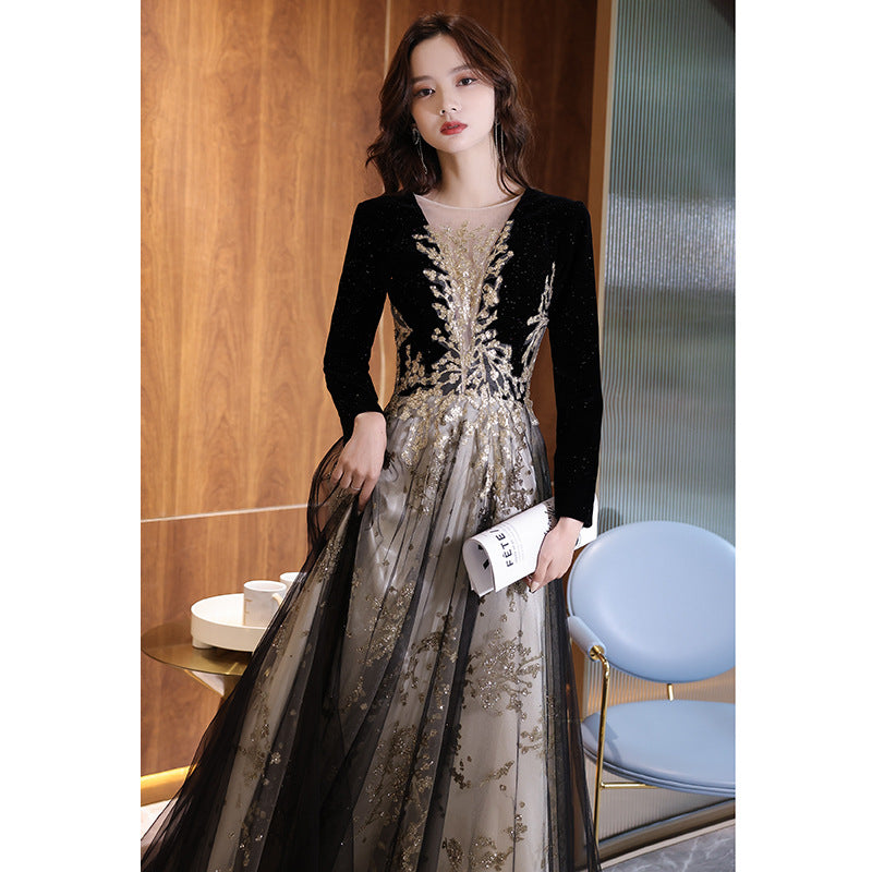 Black Moderator Long Sleeve Annual Party Dress