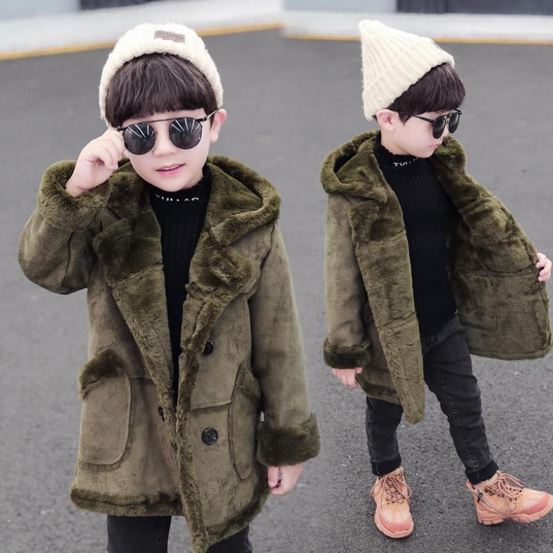 Winter Fashion Boys' Suede Padded Trench Coat Warm