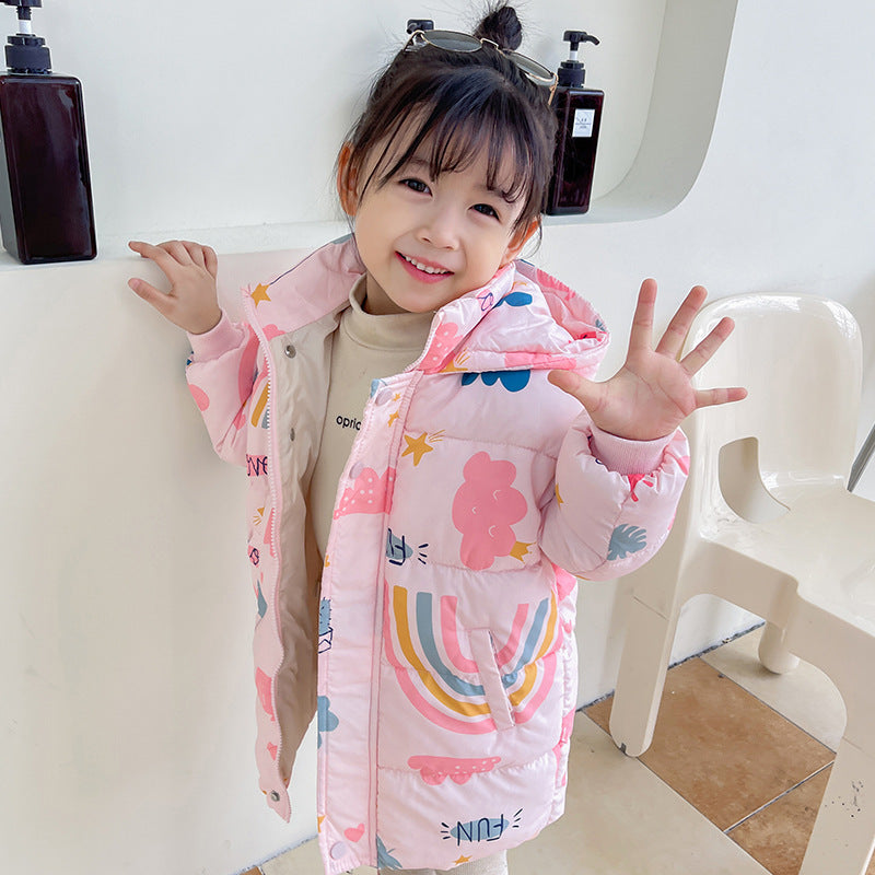 New Style Children's Down Jacket Middle Long Cute Thickened Cotton