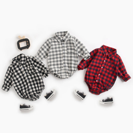 Clothing Autumn and Winter Plaid Baby Boy Romper