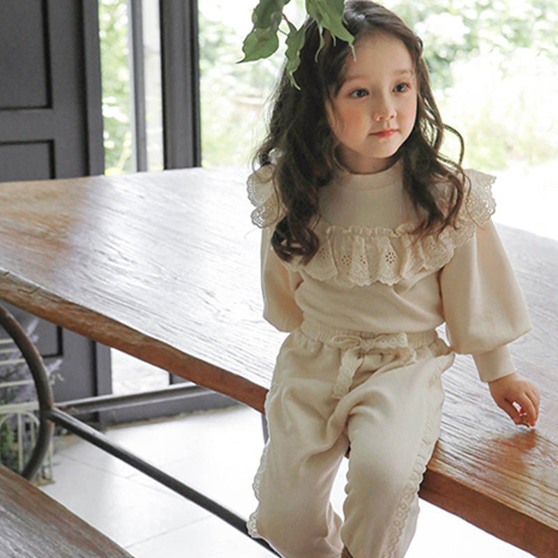 Children's Girl Ruffled Western Style Lantern Sleeve Sweater