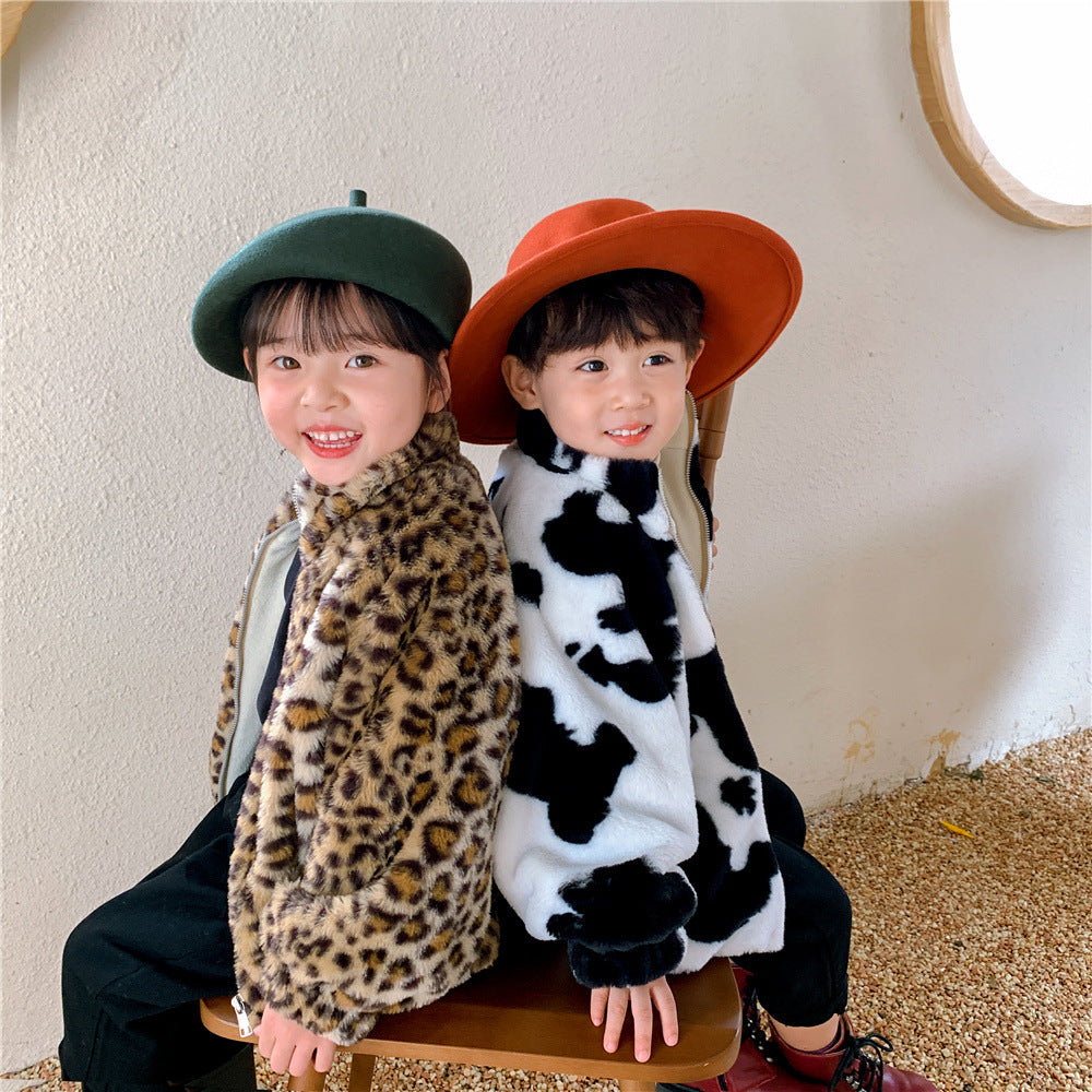 Fashion Leopard Print Stand Collar Jacket For Boys And Girls