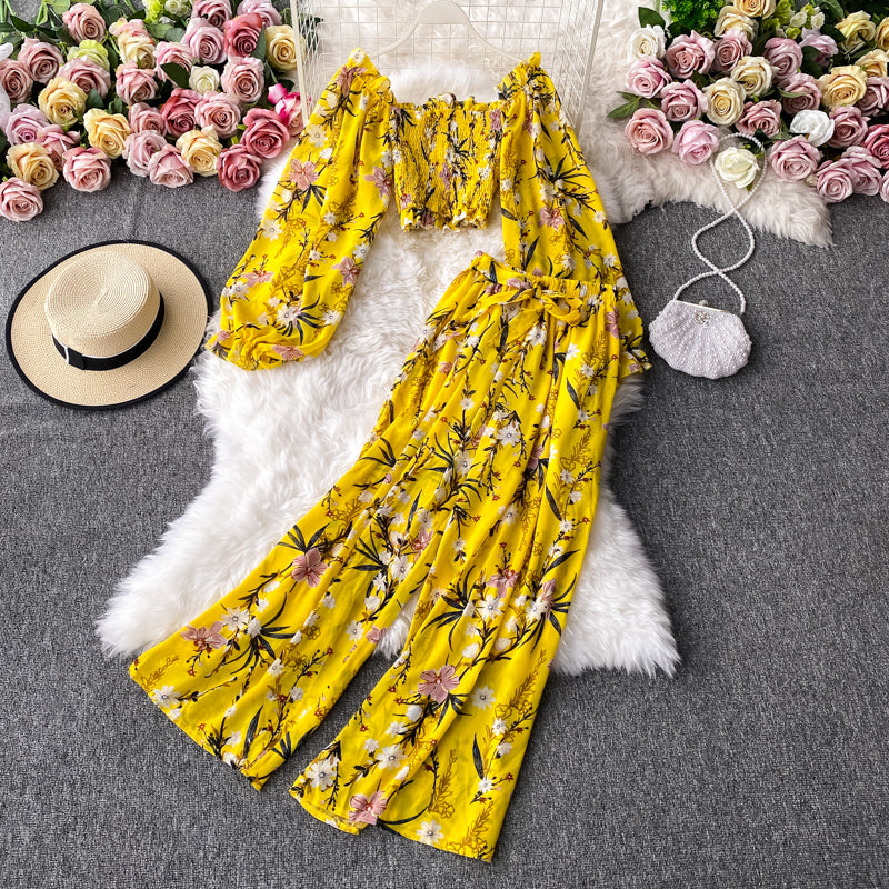 Women New Arrival Belly Button Blouse High-waisted Wide-leg Trousers Two-piece Suit