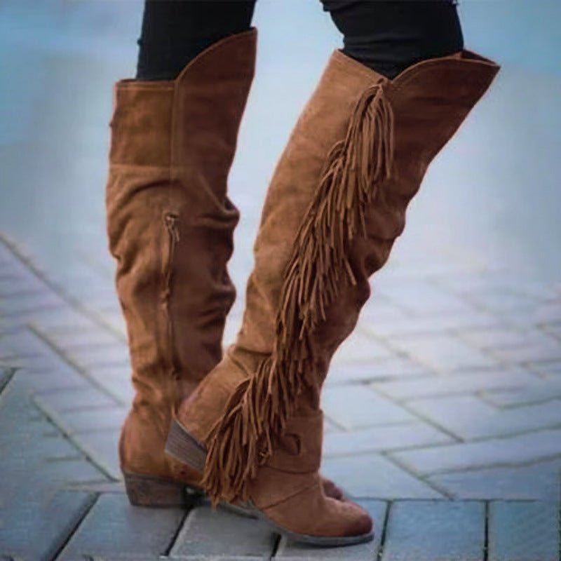 Women's large size long tube tassel boots