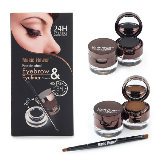 Music Flower Brown  Black Professional Gel Eyeliner Cream, Eyebrow Powder waterproof.