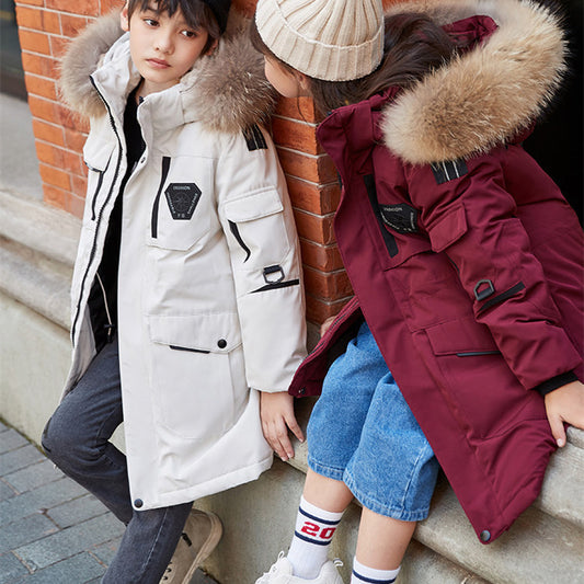 Children's Down Jacket BoysGirls Mid-length Thickening Fur Collar Coat