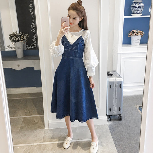 Womens Mid Length High Waisted Denim Dress