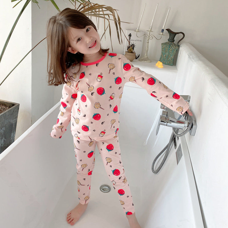 Children's Girls Boys Autumn Clothes And Long Trousers Cotton Middle-aged Pajamas Set