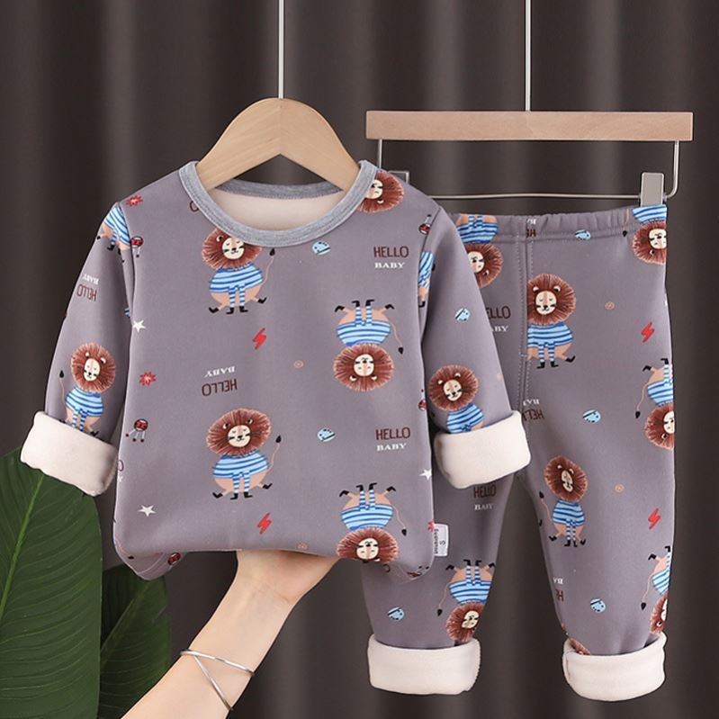 Winter Warm PJ'S Fleece Boy Girl Long-sleeved Thick Thermal Underwear Suit