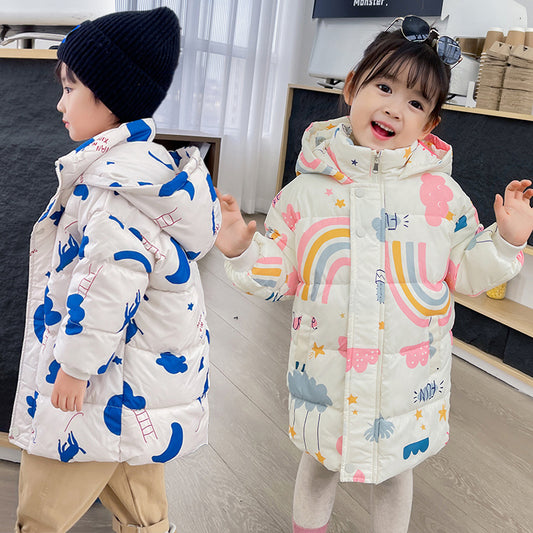 New Style Children's Down Jacket Middle Long Cute Thickened Cotton