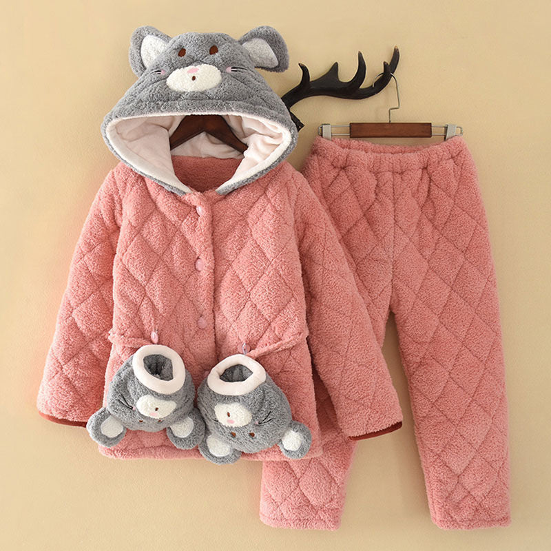 Fashion Children's Three-layer Quilted Padded Pajamas Suit