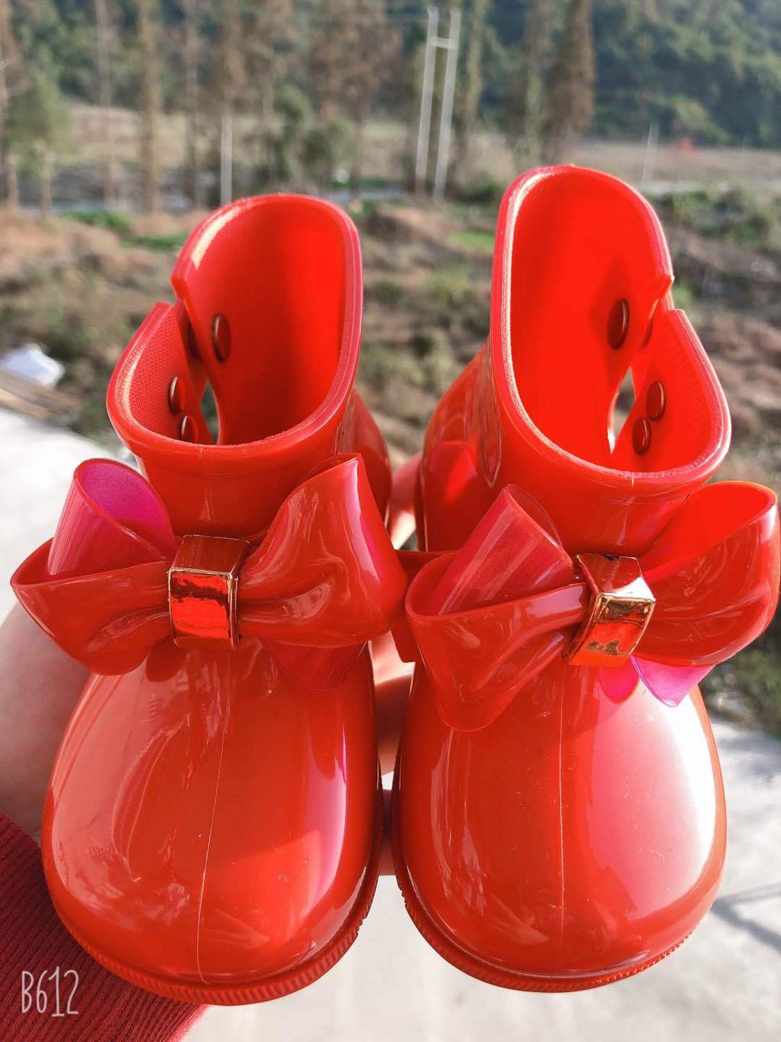 Children's Rain Boots With Solid Color Bows And Low Boots