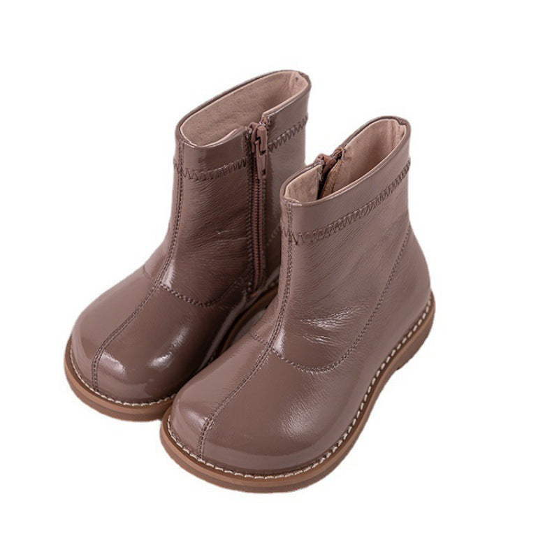 Retro Children's Shoes Middle And Small Children's Solid Color Single Boots Boys Girls