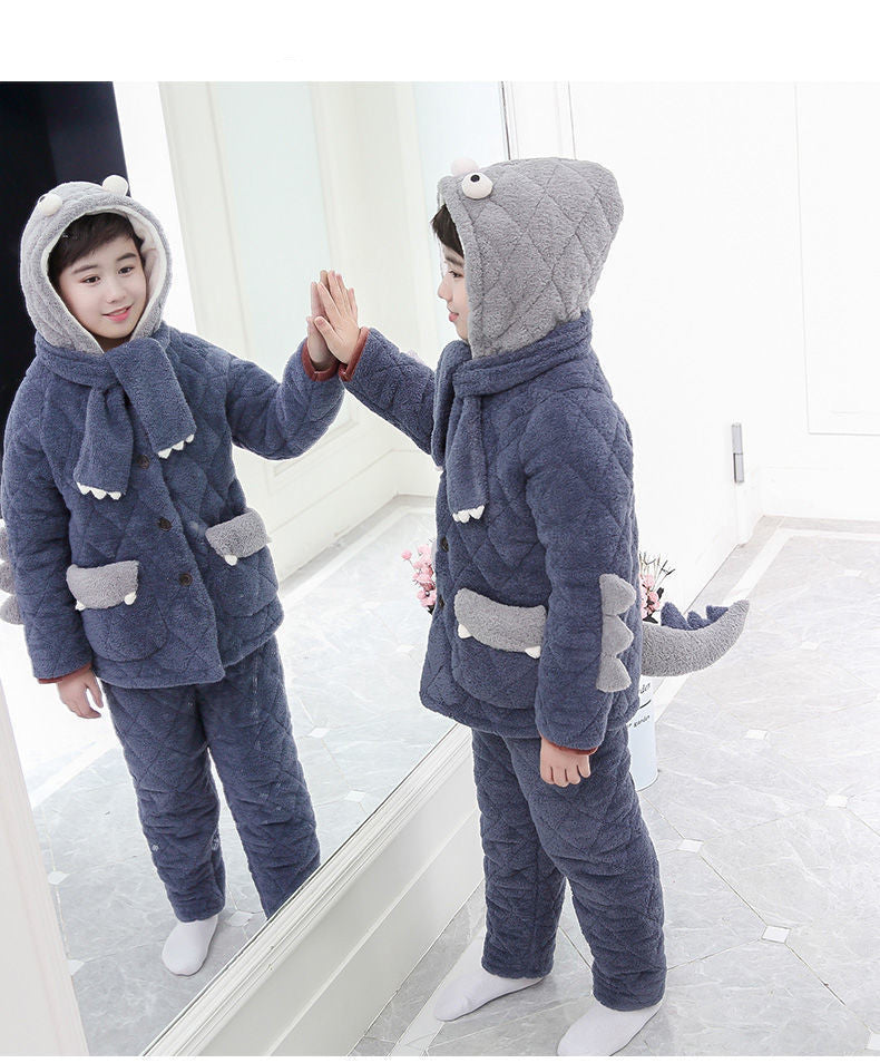 Fashion Children's Three-layer Quilted Padded Pajamas Suit