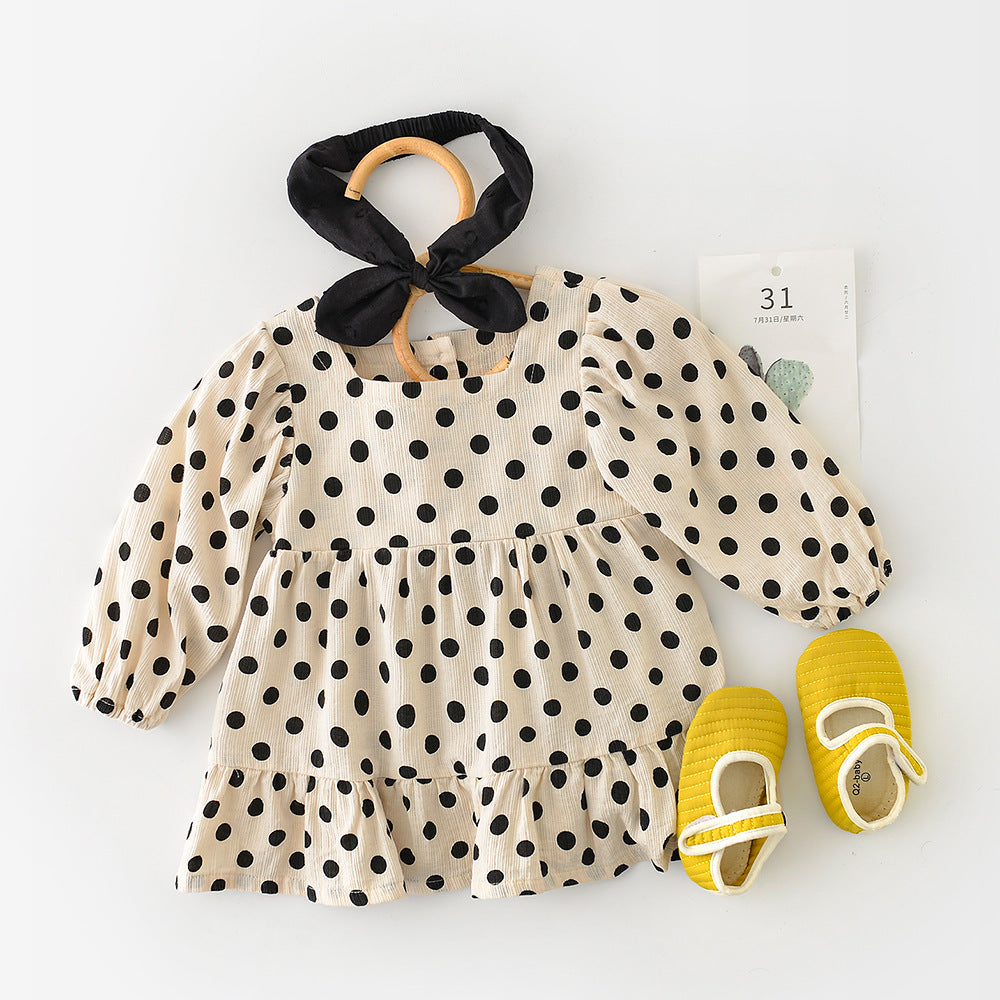 Baby Sisters Girl Polka-dot Long-sleeved Romper Jumpsuit