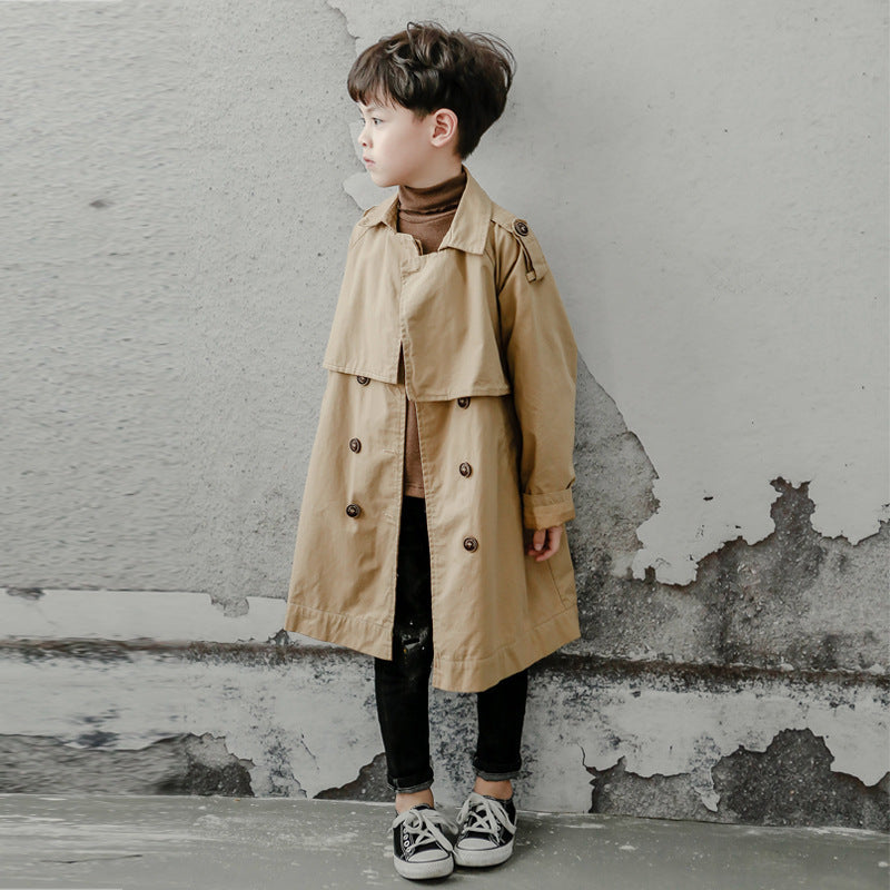 Boys Girls British Windbreaker Jacket Warm Winter Coat