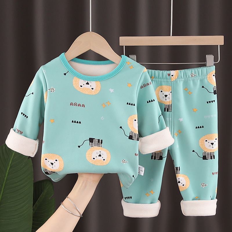 Winter Warm PJ'S Fleece Boy Girl Long-sleeved Thick Thermal Underwear Suit