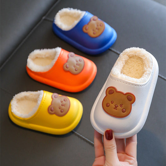 Child Girl & Boys Slippers Autumn And Winter Waterproof Non-slip Fluffy Cotton Shoes