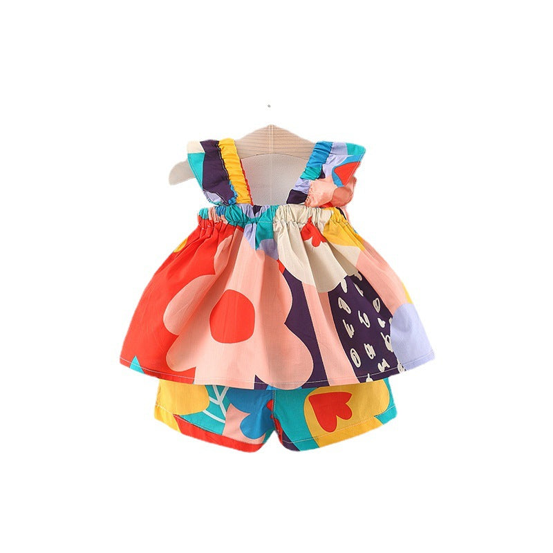 Children's Sleeveless Tank Top And Shorts Printed Two-piece Suit