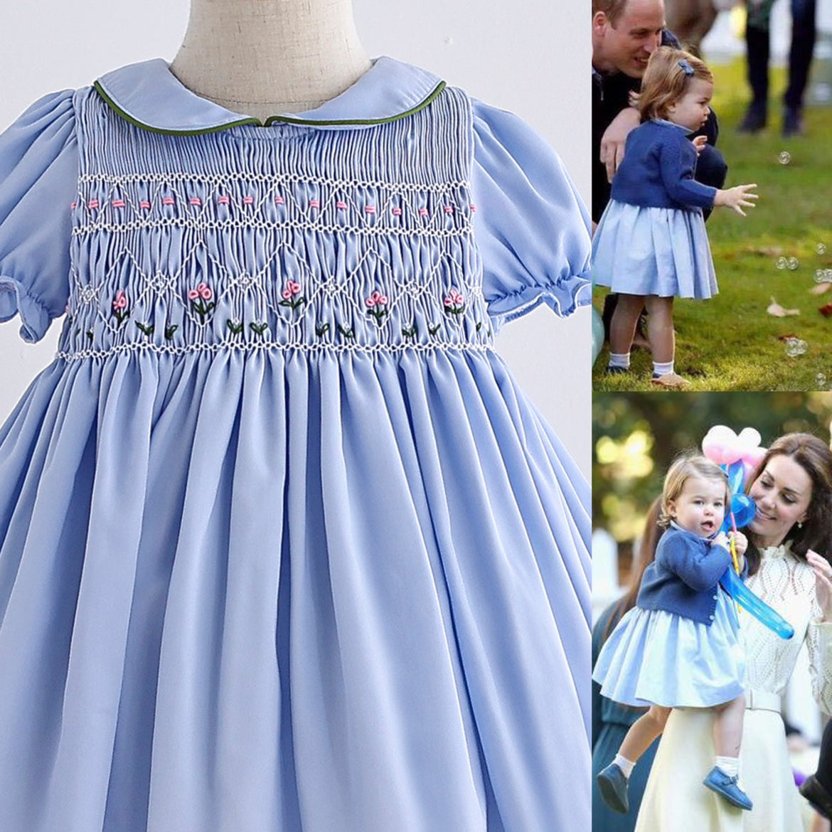 Handmade Cotton Blue And Short-sleeved Dress