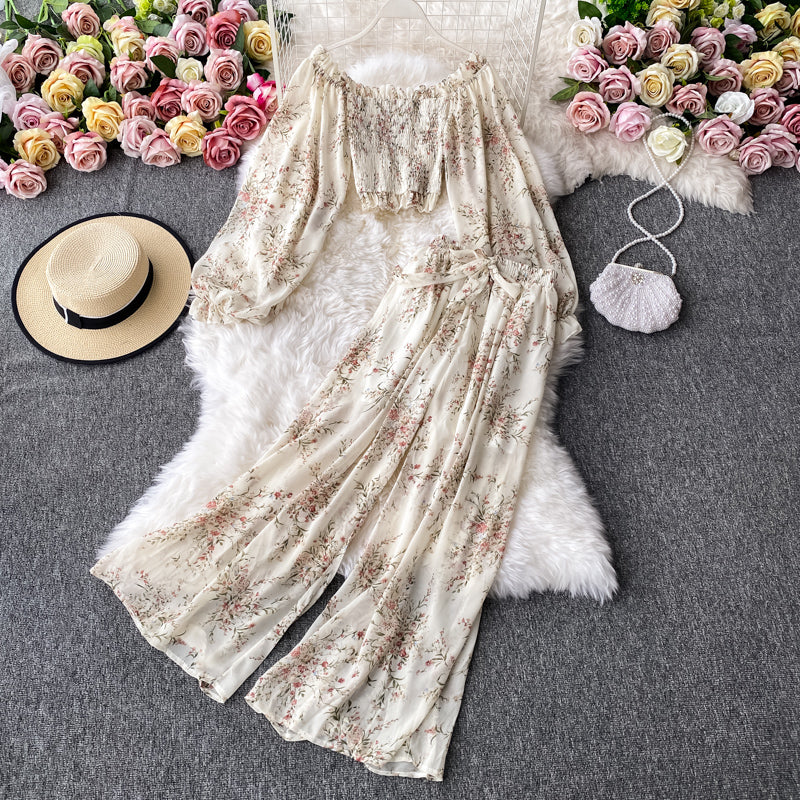 Women New Arrival Belly Button Blouse High-waisted Wide-leg Trousers Two-piece Suit