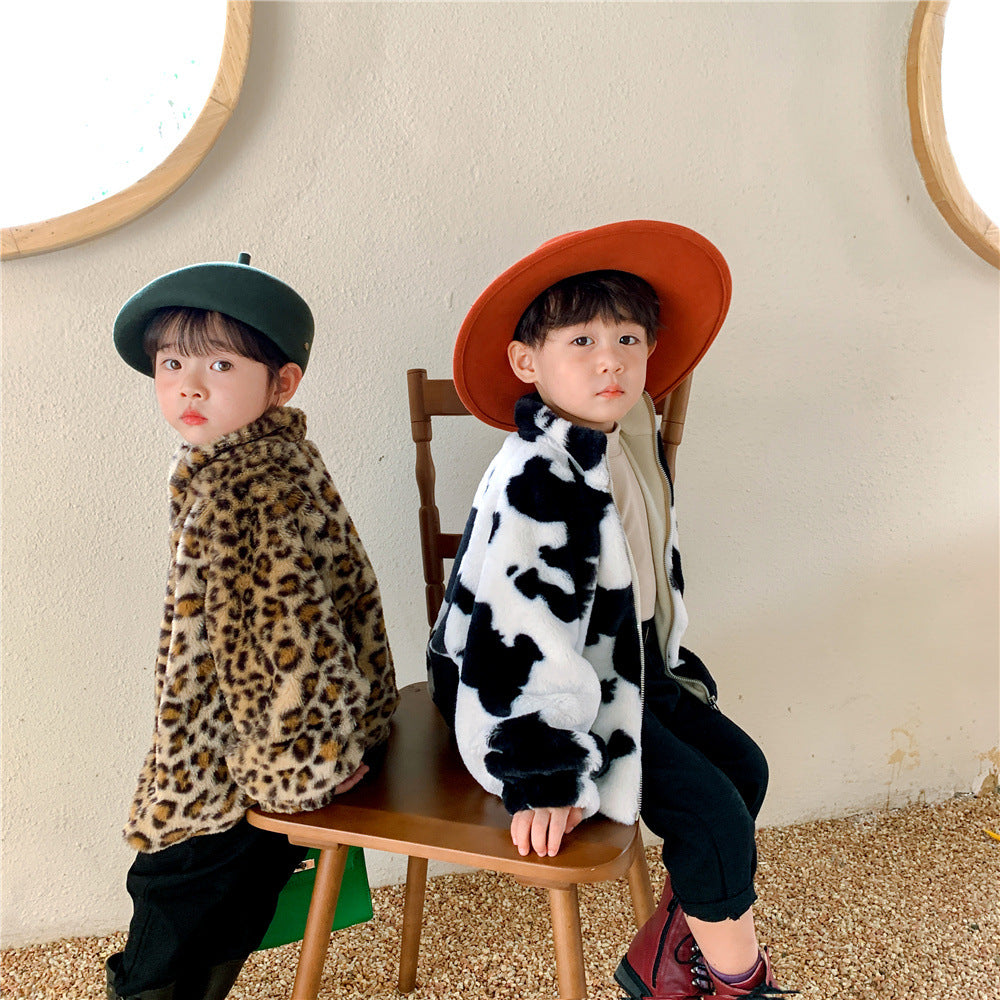 Fashion Leopard Print Stand Collar Jacket For Boys And Girls