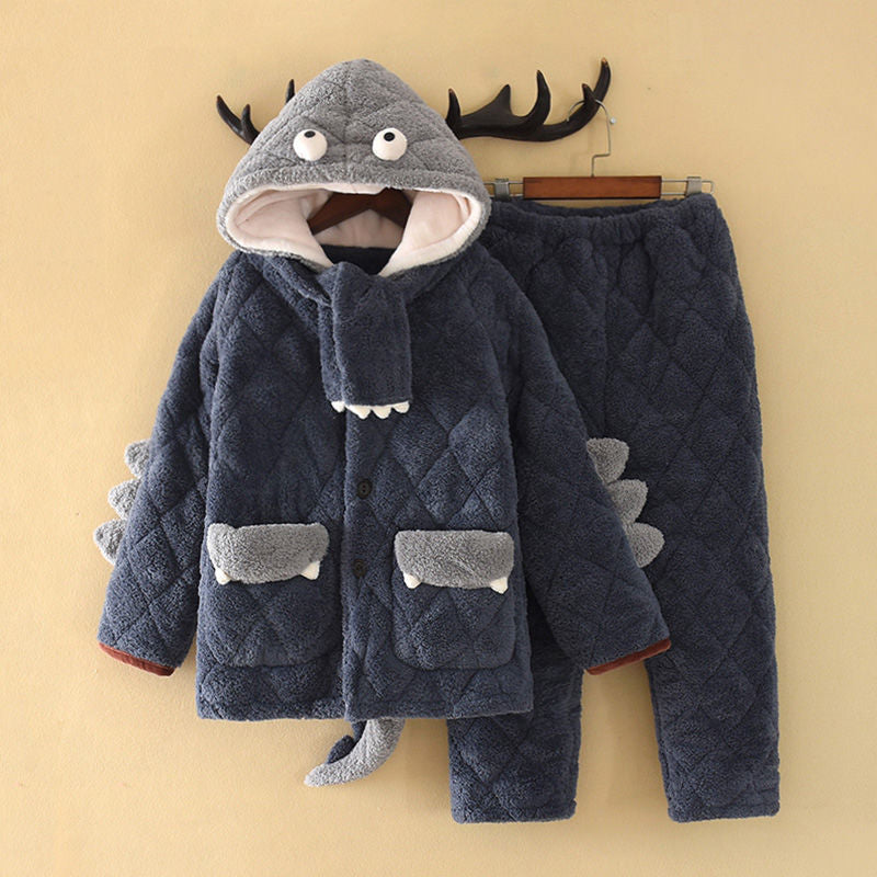 Fashion Children's Three-layer Quilted Padded Pajamas Suit