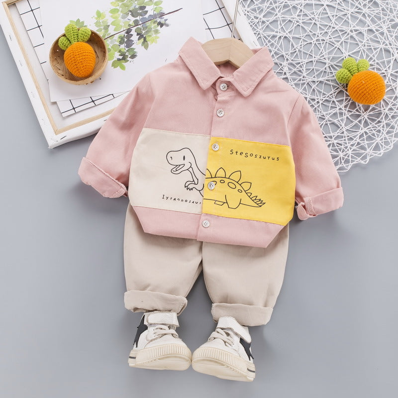 Boys' Lapel Collar Long Sleeve Shirt 2 Piece Set