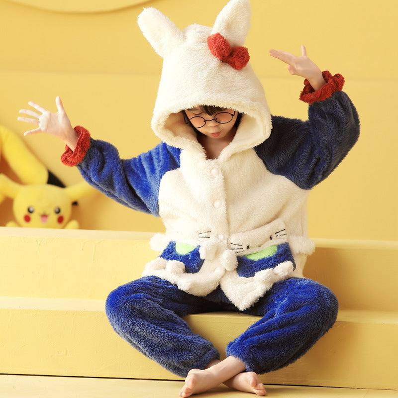 Plush Hooded Fleece Children's Pajamas Flannel Boys Girls