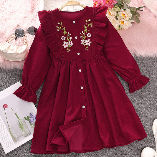 New Style Children's Magnanimous Lace Embroidered Princess Dress