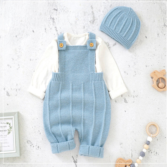 Baby's Unisex Sweater Full Moon Bodysuit With Suspender And Hat Suit