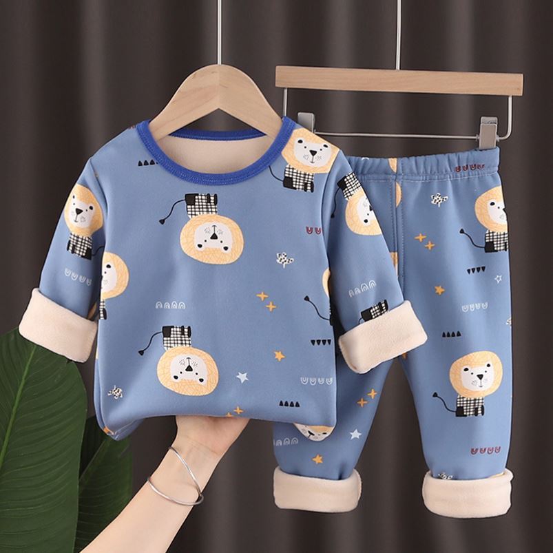 Winter Warm PJ'S Fleece Boy Girl Long-sleeved Thick Thermal Underwear Suit