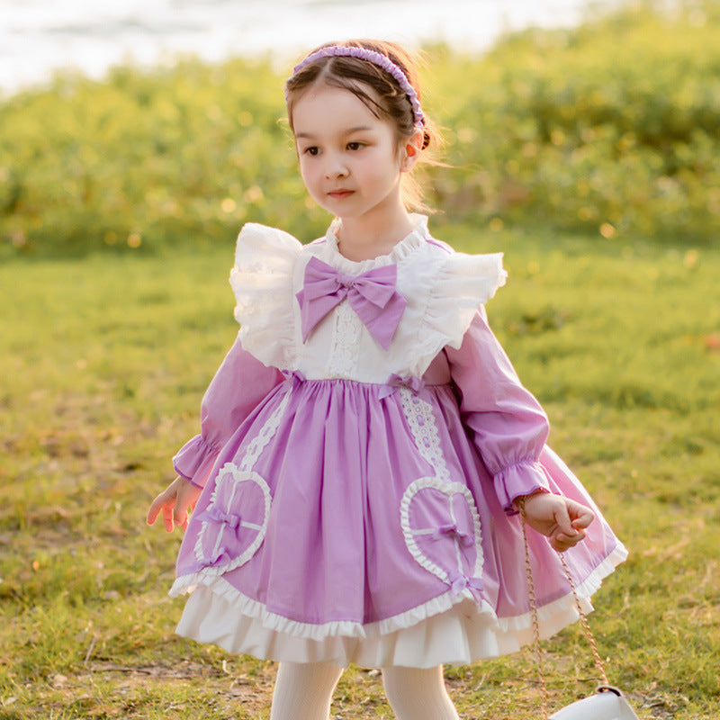 Autumn And Winter Bow Girls Puffy Dress