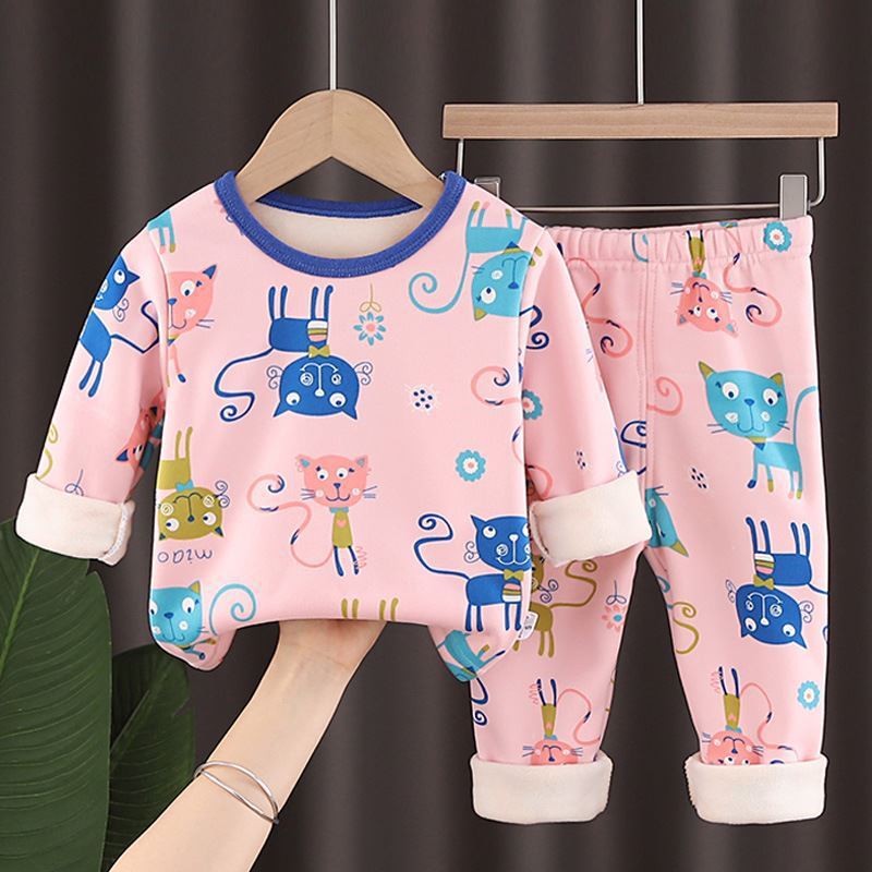 Winter Warm PJ'S Fleece Boy Girl Long-sleeved Thick Thermal Underwear Suit