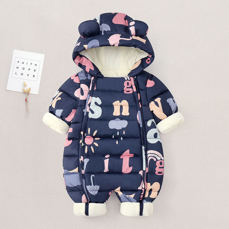 Winter Thickened Plus Velvet Children's One-Piece Baby Boy Girl