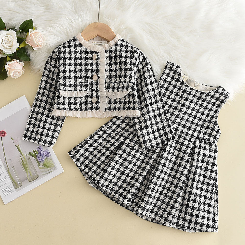 Girl's New Thousand-bird Lattice Lace Dress Skirt Two-piece Set