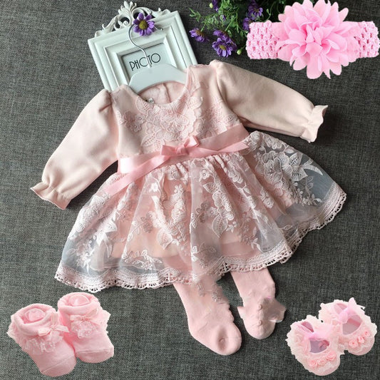 Baby's  Pink Red Lace Dress