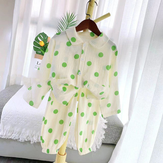 Children's Clothing Double-layer Washed Cotton Pajamas Trousers Suit