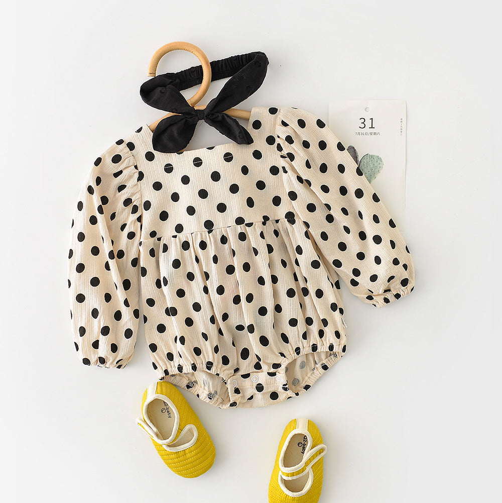 Baby Sisters Girl Polka-dot Long-sleeved Romper Jumpsuit