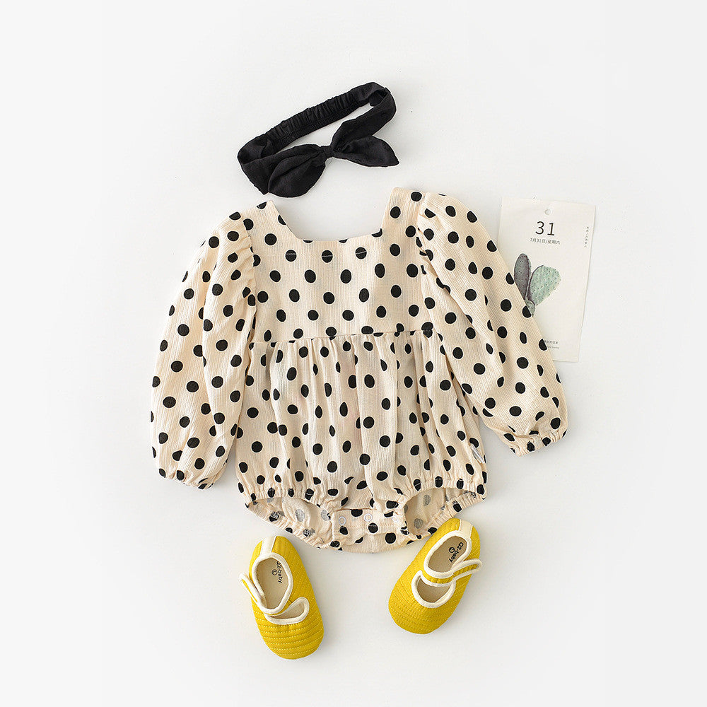 Baby Sisters Girl Polka-dot Long-sleeved Romper Jumpsuit