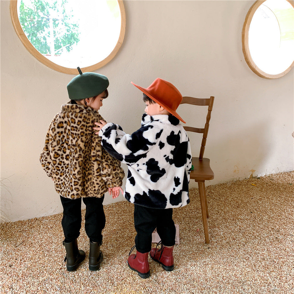 Fashion Leopard Print Stand Collar Jacket For Boys And Girls