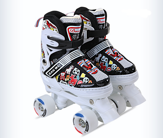 Children's  Boy Girl Double-row Four-wheel Roller Skate Protective Gear Set