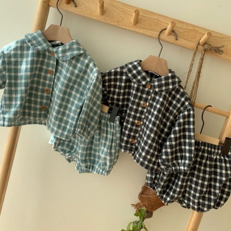 Children's Clothes Baby Romper Western Style Plaid Long-sleeved Suit