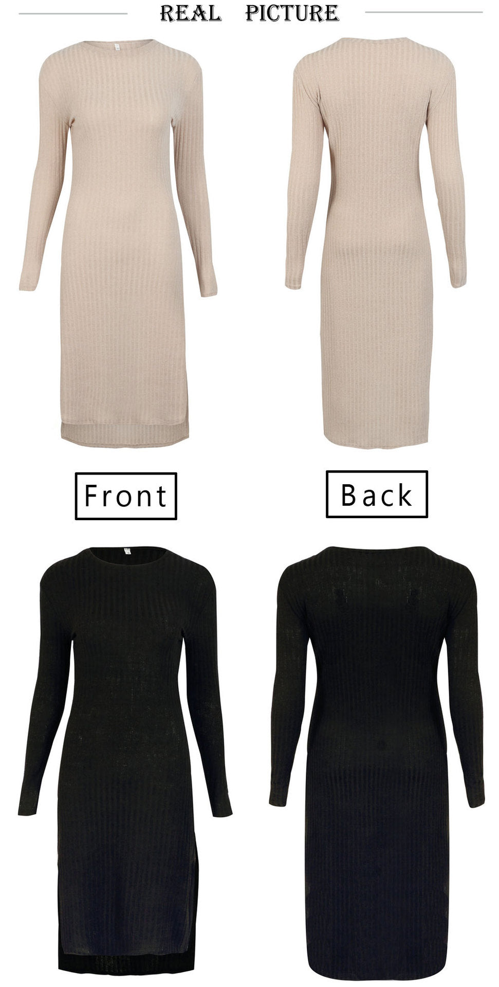 Fashion Women's Solid Color Long Sleeve Slim Knit Dress