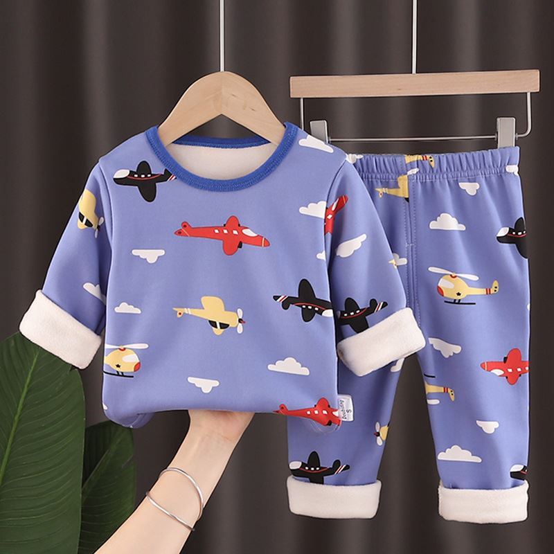 Winter Warm PJ'S Fleece Boy Girl Long-sleeved Thick Thermal Underwear Suit